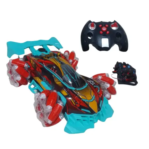 Carro bota humo y control Rojo Celeste