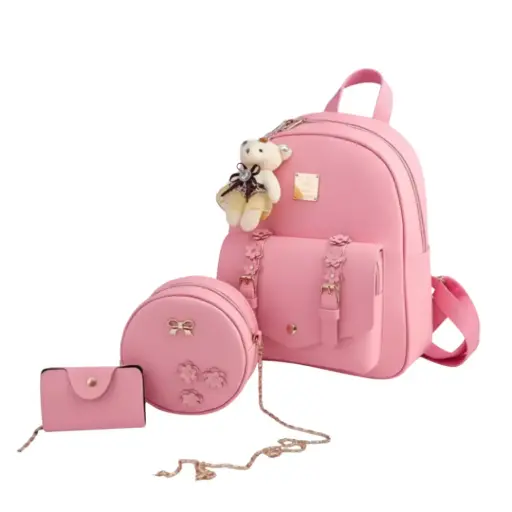 Mochila Juvenil 3 en 1 Rosado Cartera y Billetera