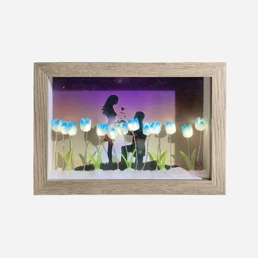 Porta retrato celeste con marco madera