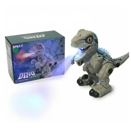 Dinosaurio Robótico Gris Bota Humo, Luces, Camina y Ruge 