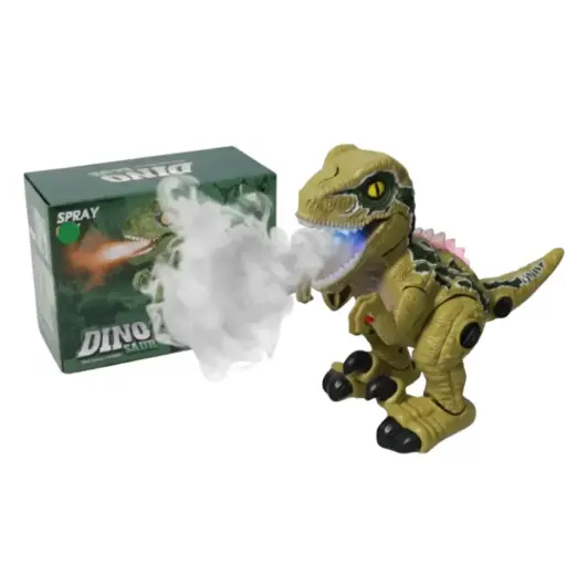 Dinosaurio Robótico Verde Bota Humo, Luces, Camina y Ruge 