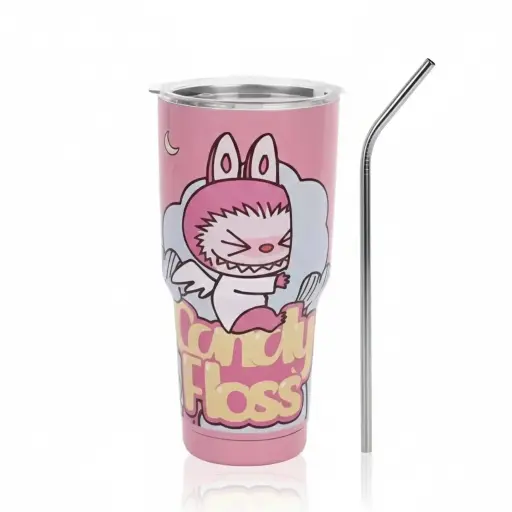 Vaso Térmico Diseño Labubu Candy Floss Rosado 800 ml 